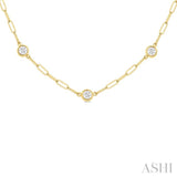 1 Ctw Bezel Set Round Cut Diamond Paperclip Station Necklace in 14K Yellow Gold