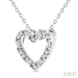 1/10 Ctw Baguette and Round Cut Diamond Heart Shape Fashion Pendant With Chain in 10K White Gold