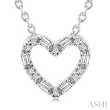 1/10 Ctw Baguette and Round Cut Diamond Heart Shape Fashion Pendant With Chain in 10K White Gold