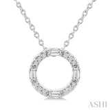 1/10 Ctw Baguette and Round Cut Diamond Circle Shape Fashion Pendant With Chain in 10K White Gold