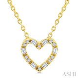 1/10 Ctw Baguette and Round Cut Diamond  Heart Shape Fashion Pendant With Chain in 10K Yellow Gold