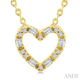 1/10 Ctw Baguette and Round Cut Diamond  Heart Shape Fashion Pendant With Chain in 10K Yellow Gold