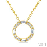 1/10 Ctw Baguette and Round Cut Diamond  Circle Shape Fashion Pendant With Chain in 10K Yellow Gold