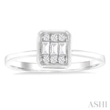 1/6 ctw Petite Bezel Set Emerald Shape Fusion Baguette and Round Cut Diamond Fashion Ring in 10K White Gold