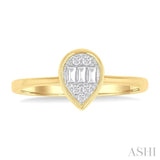 1/6 ctw Petite Bezel Set Pear Shape Fusion Baguette and Round Cut Diamond Fashion Ring in 10K Yellow Gold