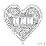 1/5 Ctw Petite Bezel Set Heart Shape Fusion Baguette and Round Cut Diamond Fashion Stud Earring in 10K White Gold