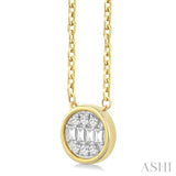 1/6 Ctw Petite Bezel Set Round Shape Fusion Baguette and Round Cut Diamond Fashion Pendant With Chain in 10K Yellow Gold