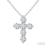 1 Ctw 6-Stone Round Cut Diamond Fashion Cross Pendant With Chain in 14K White Gold