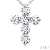 1 Ctw 6-Stone Round Cut Diamond Fashion Cross Pendant With Chain in 14K White Gold