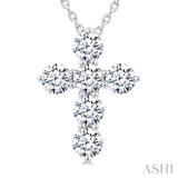 3/4 Ctw Round Cut Diamond Christian Cross 6-Stone Fashion Pendant With Chain in 14K White Gold
