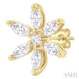 3/8 Ctw Floral Motif Marquise and Round Cut Diamond Fashion Stud Earring in 14K Yellow Gold