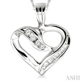 1/4 Ctw Baguettes and Round Diamond Heart Pendant in 10K White Gold with Chain