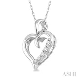 1/10 Ctw Round Cut Diamond Heart Shape Journey Pendant in 14K White Gold with Chain