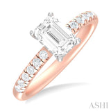 1/3 ctw Emerald Shape Round Cut Diamond Semi Mount Engagement Ring in 14K Rose and White Gold