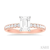 1/3 ctw Emerald Shape Round Cut Diamond Semi Mount Engagement Ring in 14K Rose and White Gold