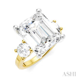 1 1/10 Ctw Tri-Mount Emerald Shape Center Round Cut Diamond Semi-Mount Engagement Ring in 14K Yellow and White Gold