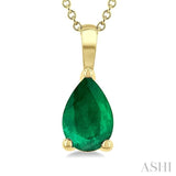 6X4 MM Pear Shape Emerald Precious Solitaire Pendant With Chain in 14K Yellow Gold