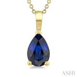 6X4 MM Pear Shape Sapphire Precious Solitaire Pendant With Chain in 14K Yellow Gold