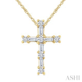 1/20 Ctw Round Cut Diamond Cross Pendant in 10K Yellow Gold with Chain