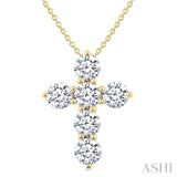2 Ctw Round Cut Diamond Christian Cross 6-Stone Fashion Pendant With Chain in 14K Yellow Gold