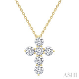 1 Ctw Round Cut Diamond Christian Cross 6-Stone Fashion Pendant With Chain in 14K Yellow Gold