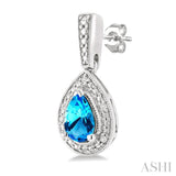 6X4 MM Pear Shape Blue Topaz and 1/50 Ctw Single Cut Diamond Semi-Precious Earrings in Sterling Silver