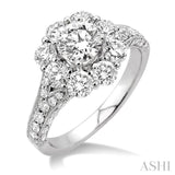 1 1/2 Ctw Diamond Flower Semi-Mount Engagement Ring in 14K White Gold