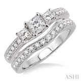 1 Ctw Diamond Wedding Set with 3/4 Ctw Princess Cut Engagement Ring and 1/5 Ctw Wedding Band in 14K White Gold