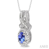 Oval Shape Silver Gemstone & Diamond Pendant