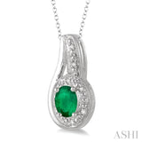 Oval Shape Silver Gemstone & Diamond Pendant