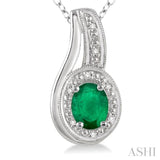 Oval Shape Silver Gemstone & Diamond Pendant