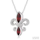 Silver Fleur De Lis Gemstone & Diamond Pendant