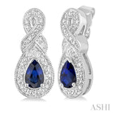 5x3 MM Pear Shape Sapphire and 1/20 Ctw Round Cut Diamond Earrings in Sterling Silver