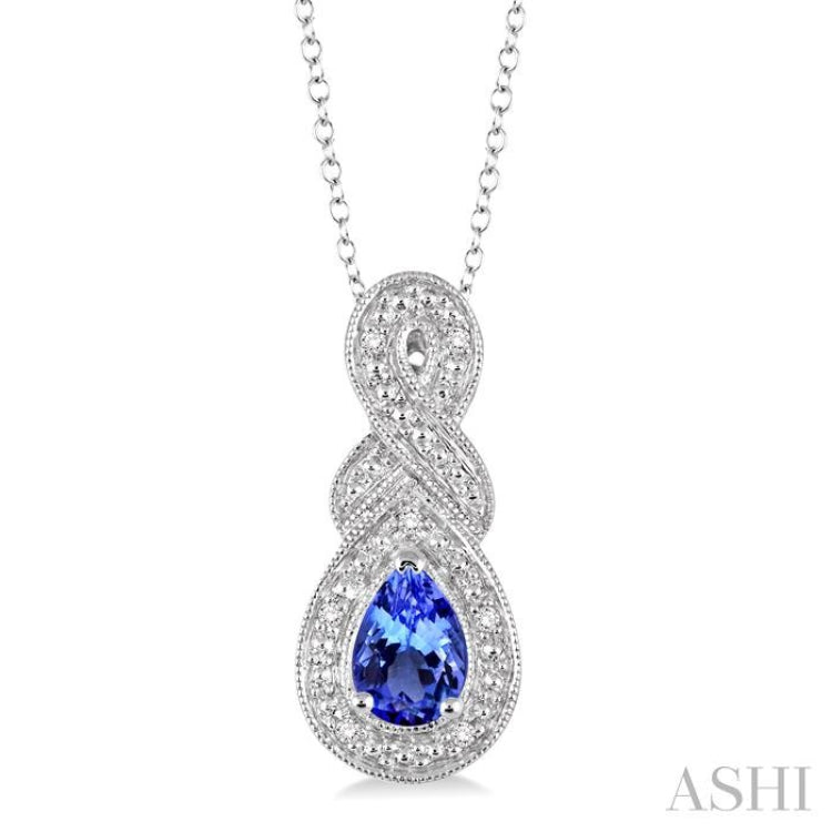 Pear Shape Silver Gemstone & Diamond Pendant