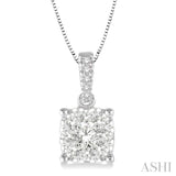 3/4 Ctw Square Shape Diamond Lovebright Pendant in 14K White Gold with Chain