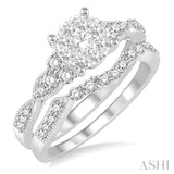 3/4 Ctw Round Cut Diamond Lovebright Wedding Set with 1/2 Ctw Engagement Ring and 1/5 Ctw Wedding Band in 14K White Gold