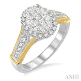 5/8 Ctw Round Cut Diamond Oval shape Lovebright Ring in 14K White and Yellow Gold