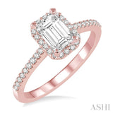 5/8 Ctw Diamond Engagement Ring with 1/3 Ct Octagon Shaped Center stone in 14K Rose Gold