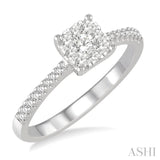3/8 Ctw Round Cut Diamond Square Shape Lovebright Ring in 14K White Gold