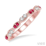 1.25 MM Round Cut Ruby and 1/6 Ctw Round Cut Diamond Half Eternity Wedding Band in 14K Rose Gold