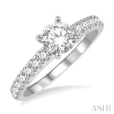 5/8 ct Round Cut Diamond Ladies Engagement Ring with 1/3 Ct Round Cut Center Stone in 14K White Gold