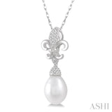 Pearl & Diamond Fleur De Lis Pendant