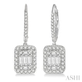 1 Ctw Baguette & Round Cut Fusion Diamond Earrings in 14K White Gold