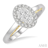1/3 Ctw Oval Shape Lovebright Round Cut Diamond Ring in 14K White and Yellow Gold