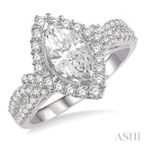 1/2 Ctw Marquise Shape Semi-Mount Round Cut Diamond Engagement Ring in 14K White Gold