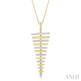 1/6 ctw Two Tone Parallel Bar Round Cut Diamond Fashion Pendant With Chain in 10K Yellow and White Gold