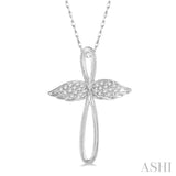 1/10 ctw Twisted Cross Angel Wings Round Cut Diamond Pendant With Chain in 10K White Gold