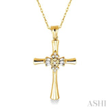 1/6 Ctw Baguette and Round Cut Diamond Cross Pendant in 14K Yellow Gold with Chain