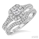 3/4 Ctw Diamond Wedding Set with 5/8 Ctw Princess Cut Engagement Ring and 1/6 Ctw Wedding Band in 14K White Gold