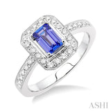 6x4MM Octagon Cut Tanzanite and 1/3 Ctw Round Cut Diamond Ring in 18K White Gold